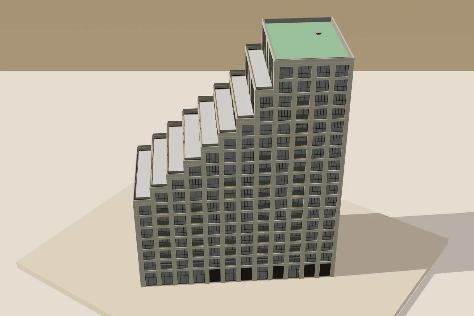 Sixty5, a stepped residential tower, drawn from its public model
